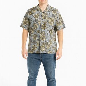 Vintage XL Gray Hawaiian Tropical Button-Down Shirt